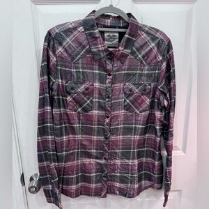 Harley-Davidson Black, Burgundy & White Plaid Shirt